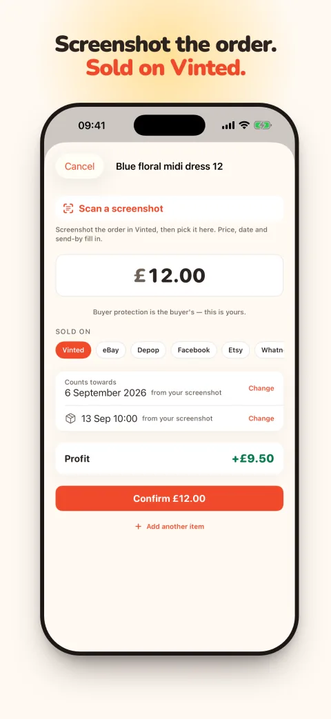RackHut's Mark sold sheet with the price, date and send-by deadline read from an order screenshot